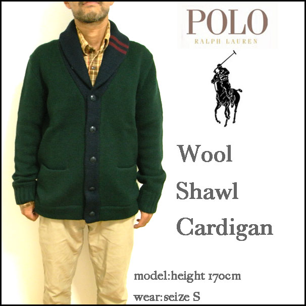【Polo Ralph Lauren】ポロ ラルフローレン【Wool Shawl Collar Cardigan/グリーン】ウール ショール